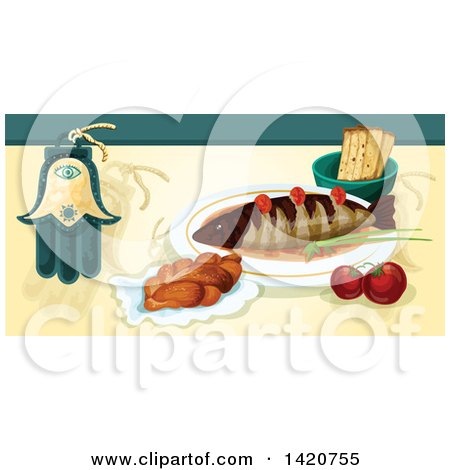 Clipart of a Jewish Food Menu Header or Border - Royalty Free Vector Illustration by Vector Tradition SM