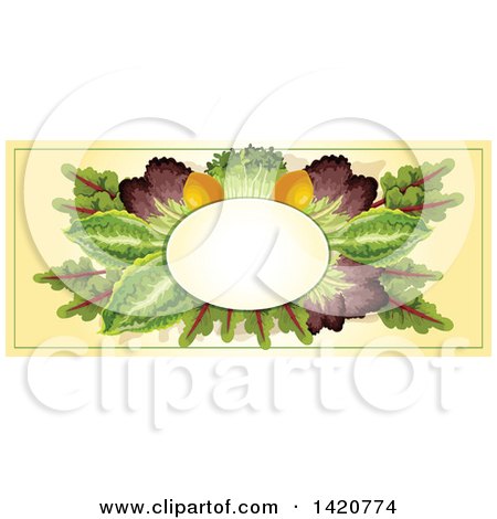 Clipart of a Blank Oval Banner Framed with Lemons and Greens on Beige - Royalty Free Vector Illustration by Vector Tradition SM