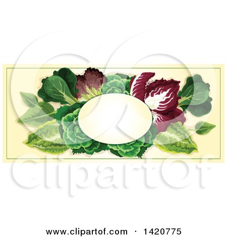 Clipart of a Blank Oval Banner Framed with Greens on Beige - Royalty Free Vector Illustration by Vector Tradition SM