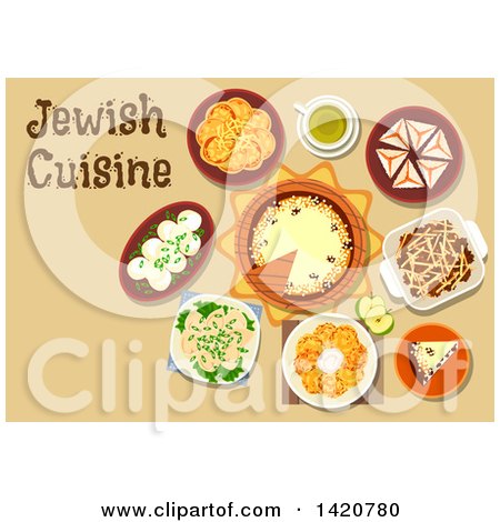 Clipart of a Table Set with Jewish Cuisine - Royalty Free Vector Illustration by Vector Tradition SM