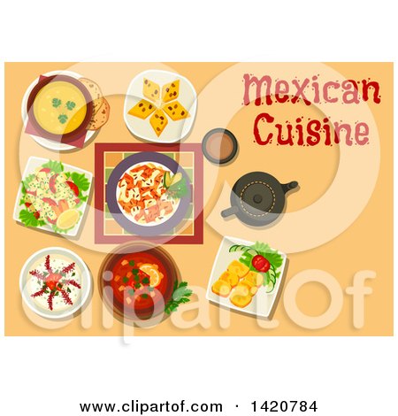Clipart of a Table Set with Mexican Cuisine - Royalty Free Vector Illustration by Vector Tradition SM