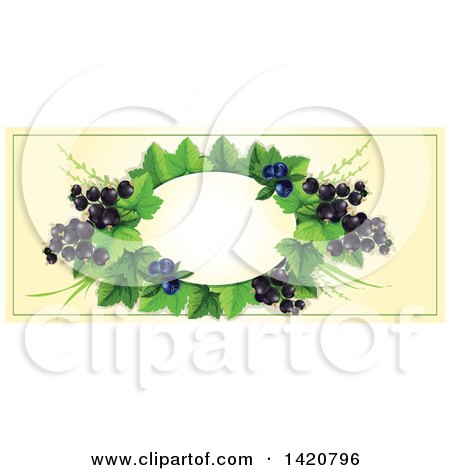 Clipart of a Blank Oval Banner Framed with Blueberries and Black Currants on Beige - Royalty Free Vector Illustration by Vector Tradition SM