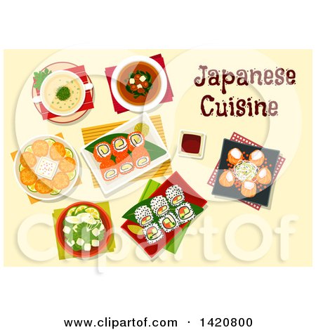 Clipart of a Table Set with Japanese Cuisine - Royalty Free Vector Illustration by Vector Tradition SM