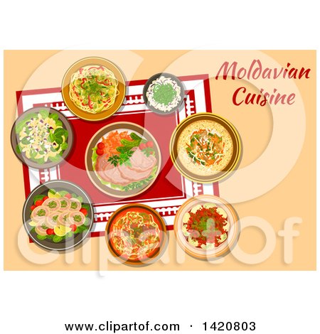 Clipart of a Table Set with Moldavian Cuisine - Royalty Free Vector Illustration by Vector Tradition SM