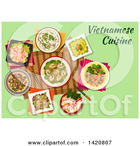 Clipart of a Table Set with Vietnamese Cuisine - Royalty Free Vector Illustration by Vector Tradition SM