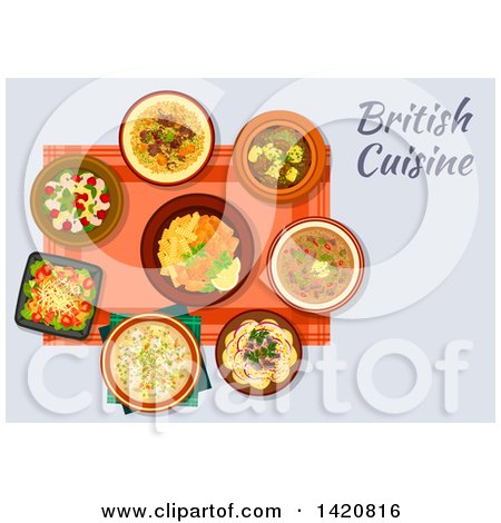 Clipart of a Table Set with British Cuisine - Royalty Free Vector Illustration by Vector Tradition SM