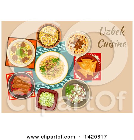 Clipart of a Table Set with Uzbek Cuisine - Royalty Free Vector Illustration by Vector Tradition SM