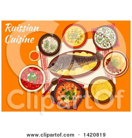 Clipart of a Table Set with Russian Cuisine - Royalty Free Vector Illustration by Vector Tradition SM