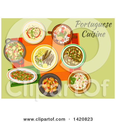 Clipart of a Table Set with Portuguese Cuisine - Royalty Free Vector Illustration by Vector Tradition SM