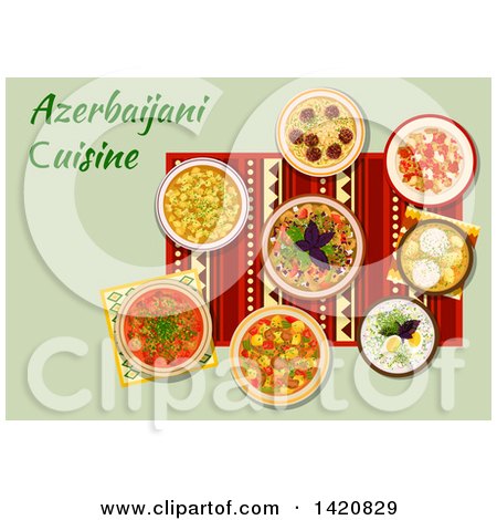 Clipart of a Table Set with Azerbaijani Cuisine - Royalty Free Vector Illustration by Vector Tradition SM