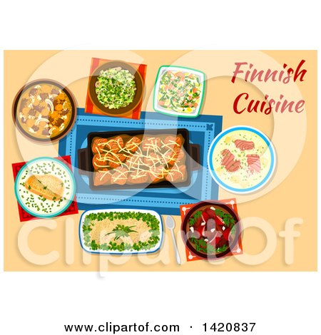 Clipart of a Table Set with Finnish Cuisine - Royalty Free Vector Illustration by Vector Tradition SM
