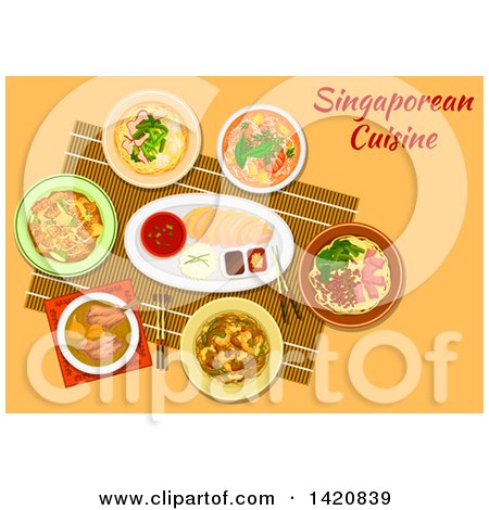 Clipart of a Table Set with Singaporean Cuisine - Royalty Free Vector Illustration by Vector Tradition SM