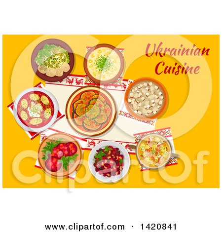 Clipart of a Table Set with Ukrainian Cuisine - Royalty Free Vector Illustration by Vector Tradition SM