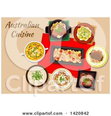 Clipart of a Table Set with Australian Cuisine - Royalty Free Vector Illustration by Vector Tradition SM
