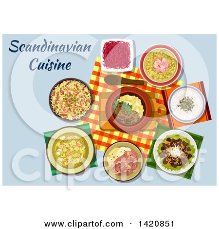Clipart of a Table Set with Scandinavian Cuisine - Royalty Free Vector Illustration by Vector Tradition SM
