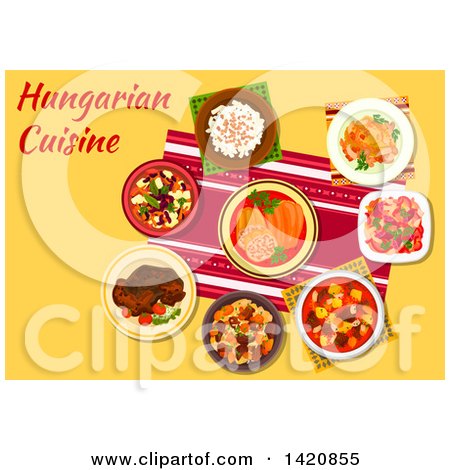 Clipart of a Table Set with Hungarian Cuisine - Royalty Free Vector Illustration by Vector Tradition SM