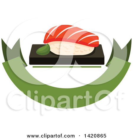 Clipart of Sushi over a Green Banner - Royalty Free Vector Illustration by Vector Tradition SM