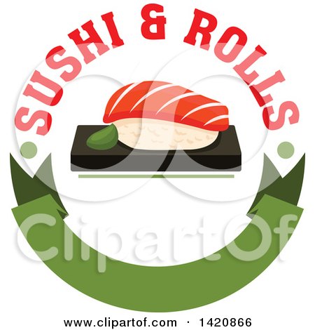 Clipart of Sushi over a Green Banner with Text - Royalty Free Vector Illustration by Vector Tradition SM