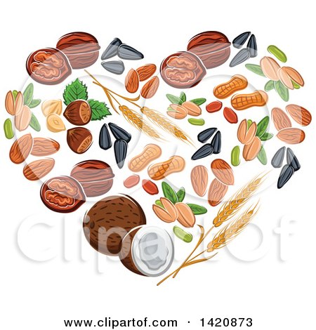 Clipart of a Heart Made of Wheat, Seeds, Nuts and Coconut - Royalty Free Vector Illustration by Vector Tradition SM