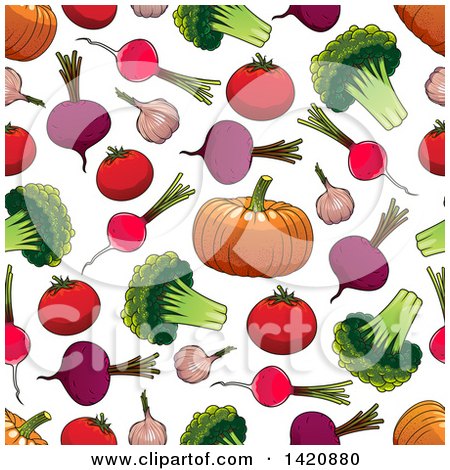 Clipart of a Seamless Pattern Background of Vegetables - Royalty Free Vector Illustration by Vector Tradition SM