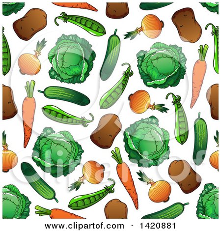 Clipart of a Seamless Pattern Background of Vegetables - Royalty Free Vector Illustration by Vector Tradition SM