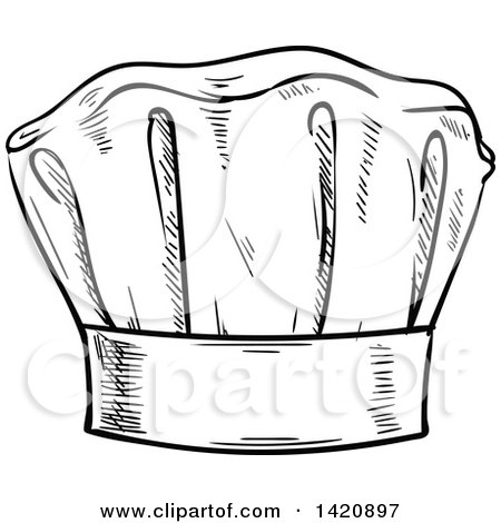 Clipart of a Black and White Sketched Chef Toque Hat - Royalty Free Vector Illustration by Vector Tradition SM