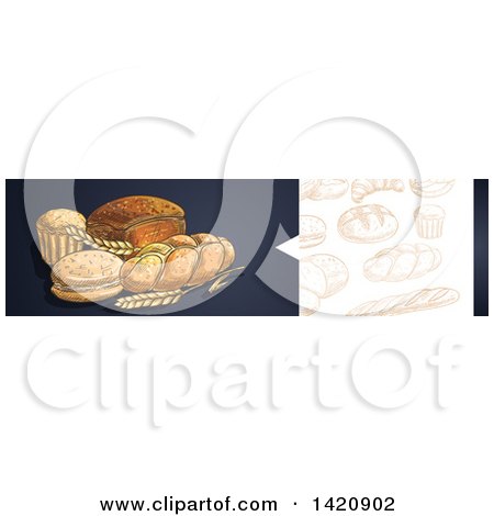 Clipart of a Website Header Banner of Sketched Breads and Baked Goods - Royalty Free Vector Illustration by Vector Tradition SM