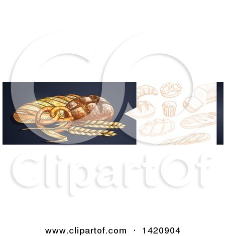 Clipart of a Website Header Banner of Sketched Breads and Baked Goods - Royalty Free Vector Illustration by Vector Tradition SM
