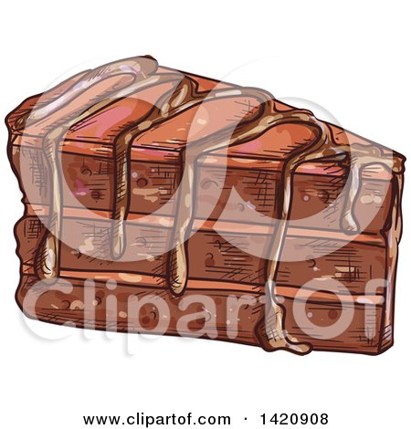 Clipart of a Sketched Slice of Layered Chocolate Cake - Royalty Free Vector Illustration by Vector Tradition SM