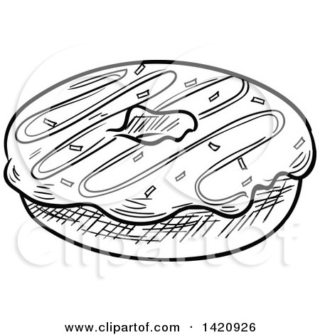 Food Clipart of a Black and White Sketched Donut - Royalty Free Vector Illustration by Vector Tradition SM