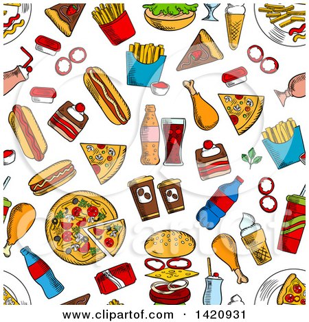 Clipart of a Seamless Pattern Background of Fast Food - Royalty Free Vector Illustration by Vector Tradition SM