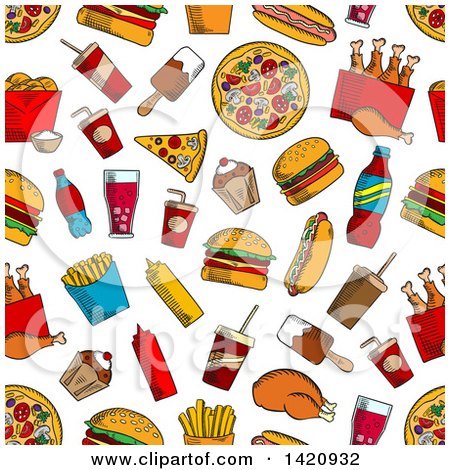 Clipart of a Seamless Pattern Background of Fast Food - Royalty Free Vector Illustration by Vector Tradition SM