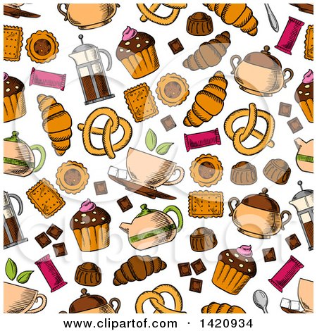 Clipart of a Seamless Pattern Background of Baked Sweets - Royalty Free Vector Illustration by Vector Tradition SM