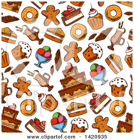 Clipart of a Seamless Pattern Background of Baked Sweets - Royalty Free Vector Illustration by Vector Tradition SM