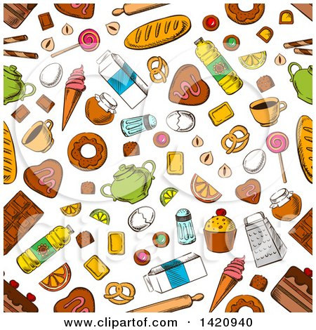 Clipart of a Seamless Pattern Background of Food - Royalty Free Vector Illustration by Vector Tradition SM