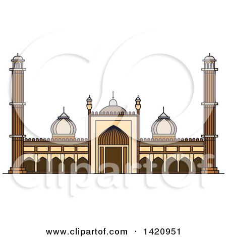 Clipart of a India Landmark, Islamic Mosque Jama Masjid - Royalty Free Vector Illustration by Vector Tradition SM