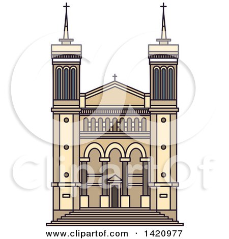 Clipart of a French Landmark, Basilique De Fourviere - Royalty Free Vector Illustration by Vector Tradition SM