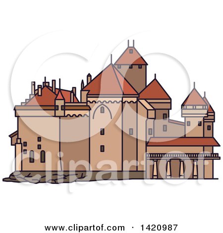 Clipart of a Switzerland Landmark, Chillon Castle - Royalty Free Vector Illustration by Vector Tradition SM