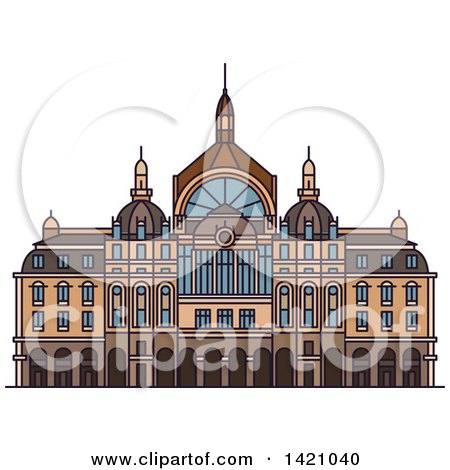 Clipart of a Belgium Landmark, Antwerp Central Station - Royalty Free Vector Illustration by Vector Tradition SM