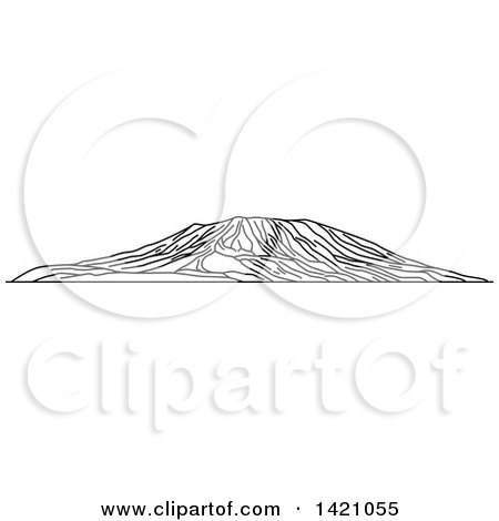 Clipart of a Black and White Lineart African Landmark, Mount Kilimanjaro - Royalty Free Vector Illustration by Vector Tradition SM