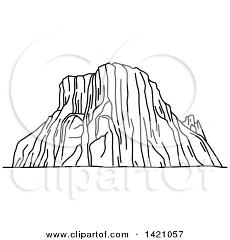 Clipart of a Black and White Lineart African Landmark, Tirel Waterfall - Royalty Free Vector Illustration by Vector Tradition SM