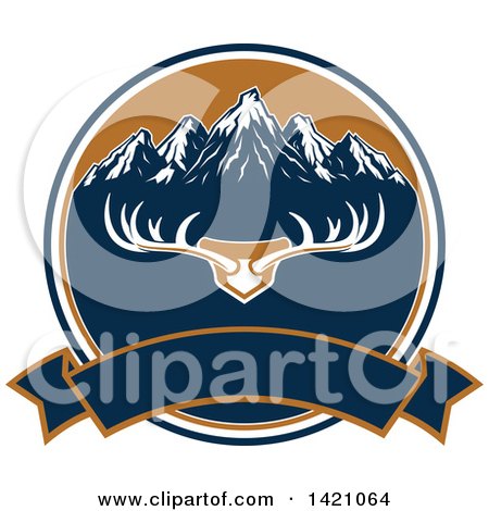 Clipart of a Deer Antler Rack and Mountain Hunting Design - Royalty Free Vector Illustration by Vector Tradition SM