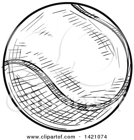 Sports Clipart of a Black and White Sketched Tennis Ball - Royalty Free Vector Illustration by Vector Tradition SM