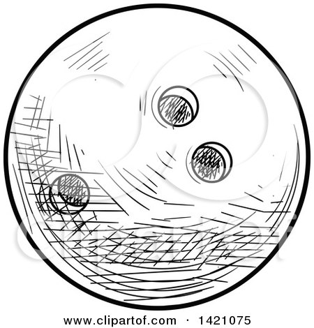 Sports Clipart of a Black and White Sketched Bowling Ball - Royalty Free Vector Illustration by Vector Tradition SM