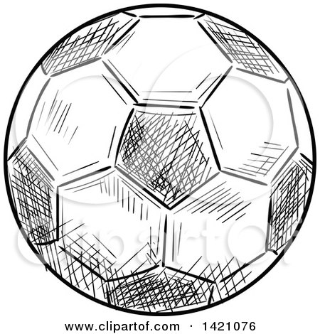 Sports Clipart of a Black and White Sketched Soccer Ball - Royalty Free Vector Illustration by Vector Tradition SM