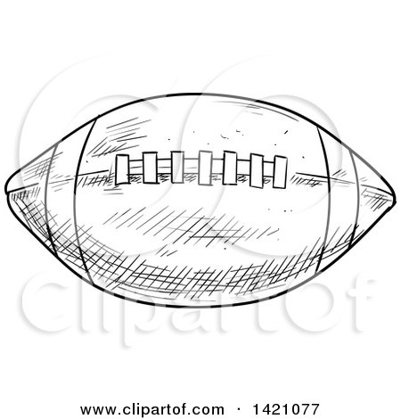 Sports Clipart of a Black and White Sketched American Football - Royalty Free Vector Illustration by Vector Tradition SM