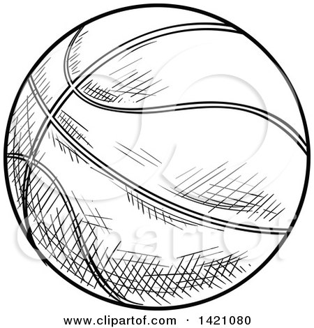 Sports Clipart of a Black and White Sketched Basketball - Royalty Free Vector Illustration by Vector Tradition SM