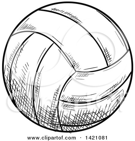 Sports Clipart of a Black and White Sketched Volleyball - Royalty Free ...