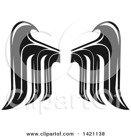 Clipart of a Pair of Black and White Feathered Wings - Royalty Free Vector Illustration by Vector Tradition SM