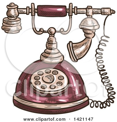 Clipart of a Sketched and Color Filled Vintage Telephone - Royalty Free Vector Illustration by Vector Tradition SM